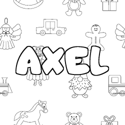 Coloriage prénom AXEL - décor Jouets
