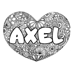 Coloriage prénom AXEL - décor Mandala coeur