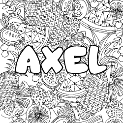 Coloriage prénom AXEL - décor Mandala fruits