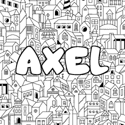 Coloriage prénom AXEL - décor Ville