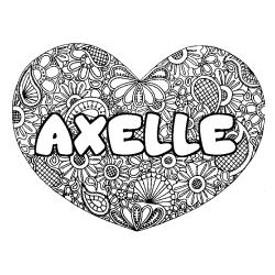 Coloriage pr&eacute;nom AXELLE - d&eacute;cor Mandala coeur