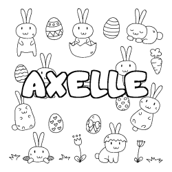Coloriage prénom AXELLE - décor Paques