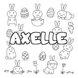 Coloriage pr&eacute;nom AXELLE - d&eacute;cor Paques