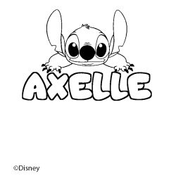 Coloriage pr&eacute;nom AXELLE - d&eacute;cor Stitch