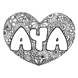 Coloriage prénom AYA - décor Mandala coeur