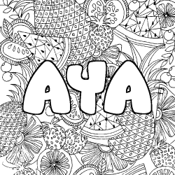 Coloriage prénom AYA - décor Mandala fruits
