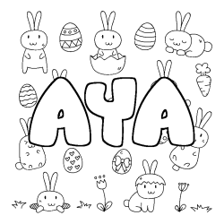 Coloriage pr&eacute;nom AYA - d&eacute;cor Paques