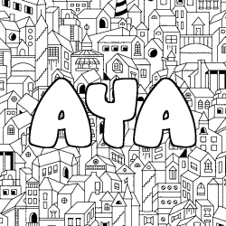 Coloriage prénom AYA - décor Ville