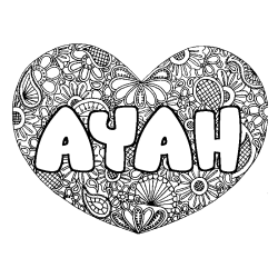 Coloriage pr&eacute;nom AYAH - d&eacute;cor Mandala coeur