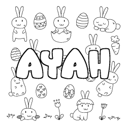 Coloriage pr&eacute;nom AYAH - d&eacute;cor Paques