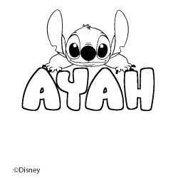 Coloriage pr&eacute;nom AYAH - d&eacute;cor Stitch
