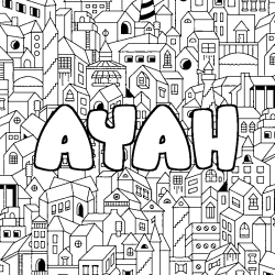 Coloriage pr&eacute;nom AYAH - d&eacute;cor Ville