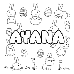 Coloriage pr&eacute;nom AYANA - d&eacute;cor Paques
