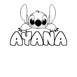 Coloriage prénom AYANA - décor Stitch