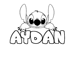 Coloriage prénom AYDAN - décor Stitch