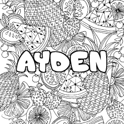 Coloriage pr&eacute;nom AYDEN - d&eacute;cor Mandala fruits