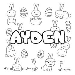 Coloriage pr&eacute;nom AYDEN - d&eacute;cor Paques