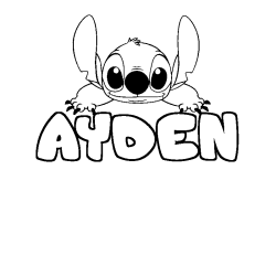 Coloriage prénom AYDEN - décor Stitch