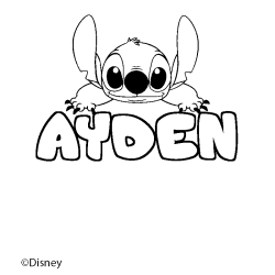 Coloriage pr&eacute;nom AYDEN - d&eacute;cor Stitch