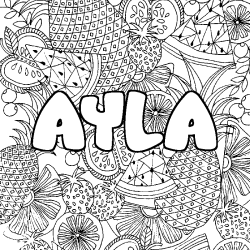 Coloriage prénom AYLA - décor Mandala fruits