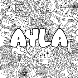 Coloriage pr&eacute;nom AYLA - d&eacute;cor Mandala fruits