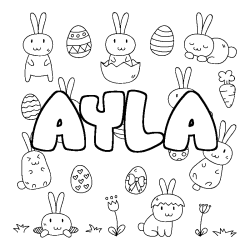 Coloriage pr&eacute;nom AYLA - d&eacute;cor Paques