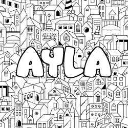 Coloriage prénom AYLA - décor Ville