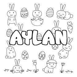 Coloriage pr&eacute;nom AYLAN - d&eacute;cor Paques