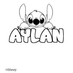 Coloriage pr&eacute;nom AYLAN - d&eacute;cor Stitch