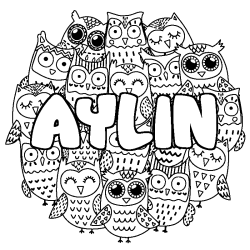 Coloriage prénom AYLIN - décor Chouettes