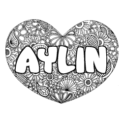 Coloriage pr&eacute;nom AYLIN - d&eacute;cor Mandala coeur