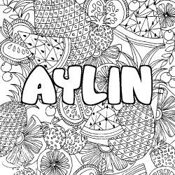 Coloriage pr&eacute;nom AYLIN - d&eacute;cor Mandala fruits