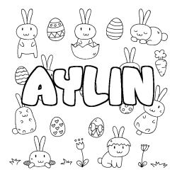 Coloriage pr&eacute;nom AYLIN - d&eacute;cor Paques