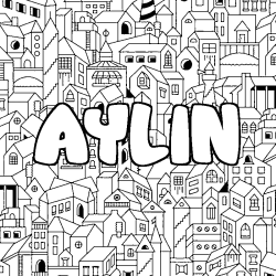 Coloriage prénom AYLIN - décor Ville