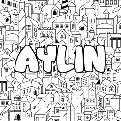 Coloriage pr&eacute;nom AYLIN - d&eacute;cor Ville