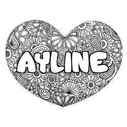 Coloriage pr&eacute;nom AYLINE - d&eacute;cor Mandala coeur
