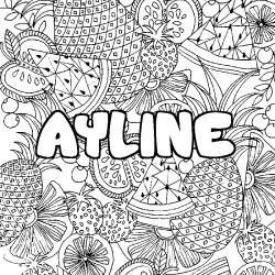 Coloriage pr&eacute;nom AYLINE - d&eacute;cor Mandala fruits