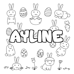 Coloriage pr&eacute;nom AYLINE - d&eacute;cor Paques