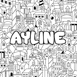 Coloriage prénom AYLINE - décor Ville