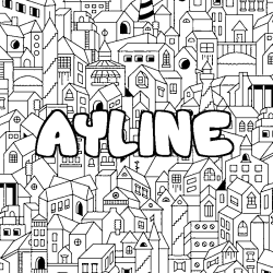 Coloriage pr&eacute;nom AYLINE - d&eacute;cor Ville