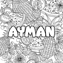 Coloriage prénom AYMAN - décor Mandala fruits