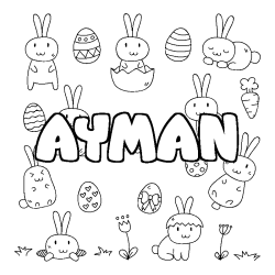 Coloriage pr&eacute;nom AYMAN - d&eacute;cor Paques