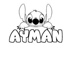 Coloriage prénom AYMAN - décor Stitch