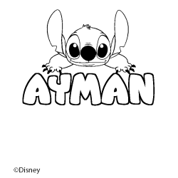 Coloriage pr&eacute;nom AYMAN - d&eacute;cor Stitch
