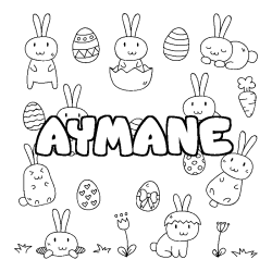 Coloriage pr&eacute;nom AYMANE - d&eacute;cor Paques