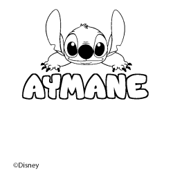 Coloriage pr&eacute;nom AYMANE - d&eacute;cor Stitch