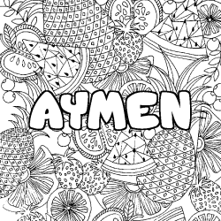Coloriage pr&eacute;nom AYMEN - d&eacute;cor Mandala fruits