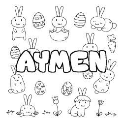 Coloriage pr&eacute;nom AYMEN - d&eacute;cor Paques