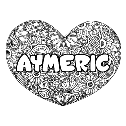 Coloriage pr&eacute;nom AYMERIC - d&eacute;cor Mandala coeur