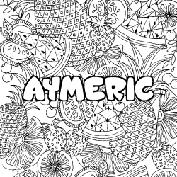 Coloriage pr&eacute;nom AYMERIC - d&eacute;cor Mandala fruits